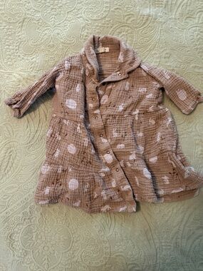 Gauzy Long Sleeve Baby Dress with Rabbit Print